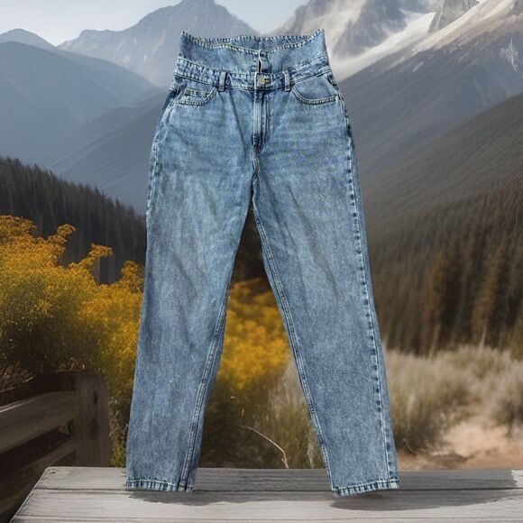 Y2K 80 Style Guess Jeans Women 27 HighRise Waist  Fold Over Straight Leg Cut USA - Picture 1 of 8